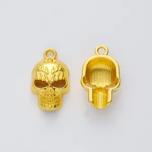 Golden skull pendants for DIY jewelry making with realistic facial details and top loops