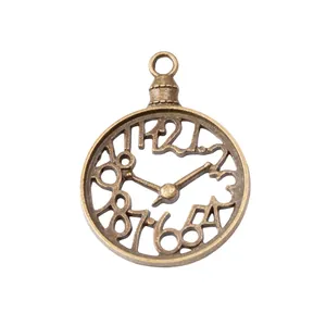 Vintage bronze alloy clock pendant with hollow Arabic numerals for DIY jewelry making