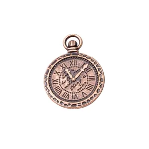 Macro detail of retro bronze alloy clock pendant with embossed Roman numerals for DIY jewelry
