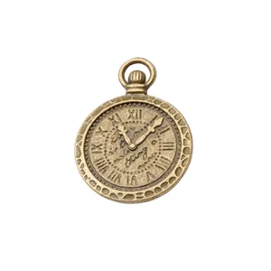 Vintage bronze alloy clock pendant with Roman numerals and decorative filigree design