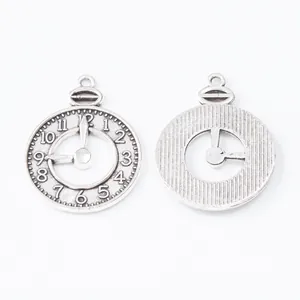 Vintage silver clock charm pendants for DIY jewelry making with numeric dial details