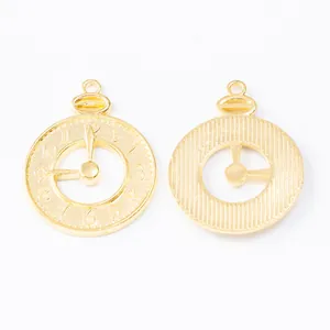 Pair of vintage gold clock charms with numeric scales and striped back for DIY jewelry