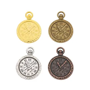 Vintage alloy clock pendants in four metallic colors for DIY jewelry accessory crafting