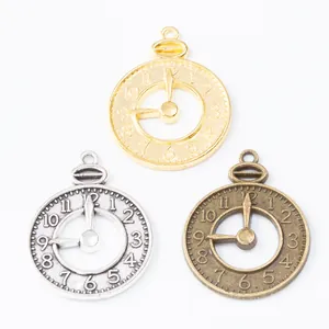 Vintage zinc alloy clock pendants in gold, silver, and bronze for DIY jewelry making