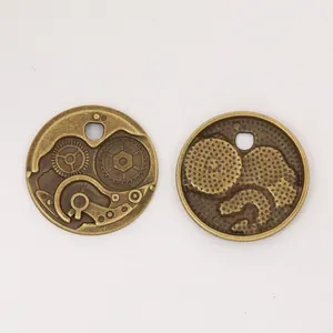 Steampunk style vintage gear and clock face metal pendants in bronze finish set