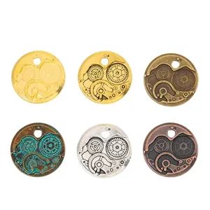 Antique style zinc alloy gear pendants in six metal finishes for DIY jewelry making