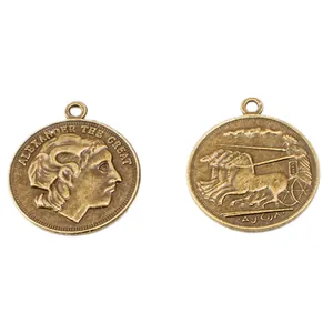 Vintage zinc alloy Alexander the Great coin pendant with embossed relief for DIY jewelry