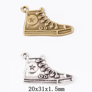 Charmes de Baskets Montantes en Alliage Vintage pour la Fabrication de Bijoux DIY Pendentifs Forme Chaussure en Toile Bronze Argent Antique
