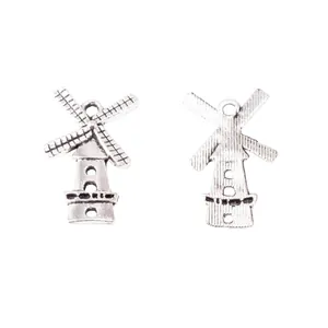 Vintage silver windmill charms for DIY jewelry making, showing front and back view