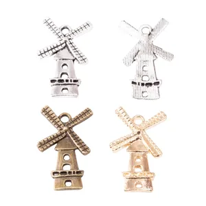 Vintage alloy windmill pendants for DIY jewelry in four metallic finishes