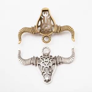 Vintage Zinklegierung Hohl Stierkopf Schädel Anhänger Charms Für DIY Halskette Schlüsselanhänger Herstellung Retro Antik Silber Bronze Schmuckzubehör