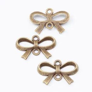Vintage bronze zinc alloy bowknot connectors with dual loops for DIY jewelry making