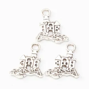 Three vintage silver castle charms in zinc alloy for DIY jewelry making accessories