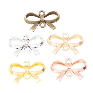 Zinc alloy bow pendants in five metallic finishes for DIY jewelry making and crafts