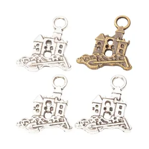 Vintage alloy castle pendants for DIY jewelry making in silver and bronze finishes