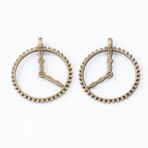 Retro bronze alloy clock gear pendants with steampunk hollow design on white background