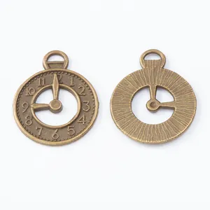 Vintage bronze alloy clock pendant charm with Roman numerals for DIY jewelry making