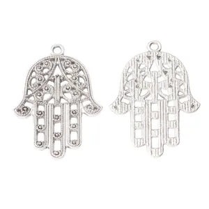 Vintage Alloy Hamsa Hand Charm Hollow Out Pendant For DIY Jewelry Making Antique Bronze Gold Silver Plated Hand of Fatima