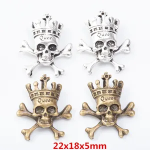 Vintage Crown Skull Crossbones Alloy Pendant For Jewelry Making DIY Queen Lettered Charm For Necklace Bracelet Accessories