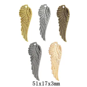 Vintage Alloy Angel Wing Pendant For DIY Jewelry Making Feather Pattern Antique Bronze Gold Silver Plated Wing Charm For Necklace Accessory