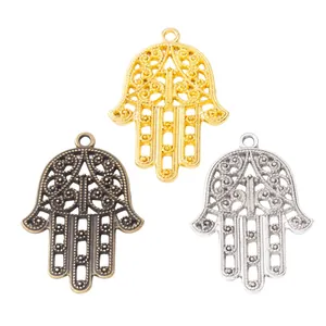 Hamsa hand charms in gold silver and bronze for DIY jewelry necklace making