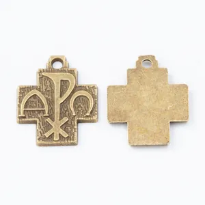Colgante de cruz Chi-Rho de aleación de bronce vintage, anverso y reverso para DIY