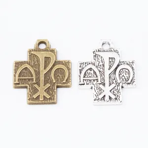 Colgantes religiosos vintage de aleación con símbolos Alpha Omega Chi-Rho en bronce y plata