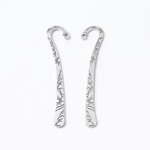 Retro silver S-curve DIY bookmark pendants with sun and wave engraved patterns