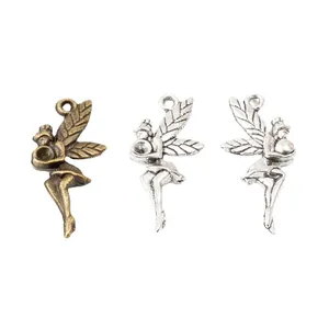 Three vintage alloy angel wing charms in antique bronze and silver for DIY jewelry making