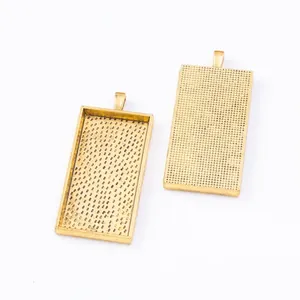 Front and back view of 24x47mm rectangular vintage alloy pendant base for DIY jewelry