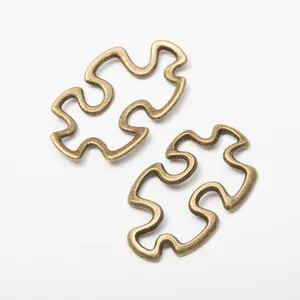 Retro bronze puzzle-shaped alloy connectors for DIY jewelry and necklace crafts