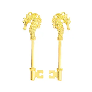 Golden seahorse shaped alloy key pendants for DIY jewelry making and craft accessories