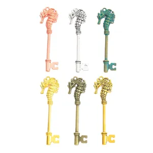 Set of six vintage alloy seahorse pendants in various metallic finishes for DIY jewelry