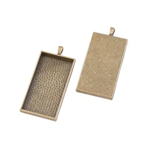 Vintage bronze rectangular alloy pendant base for DIY jewelry making and resin crafts