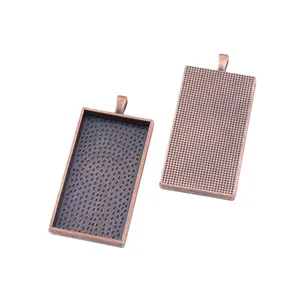 Vintage bronze rectangular pendant base 24x47mm for DIY jewelry making with mesh texture