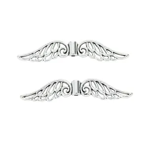 Pair of antique silver wing-shaped spacer beads for DIY jewelry and crafts making