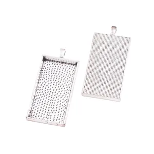 Rectangle vintage silver alloy pendant trays for DIY jewelry making and gemstones