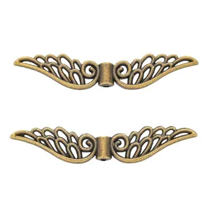 Pair of vintage zinc alloy wing spacer beads for DIY bracelet jewelry making