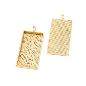 Vintage rectangle alloy DIY jewelry pendant base tray in antique gold finish