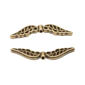 Vintage bronze alloy wing beads for DIY jewelry making with feathered texture details