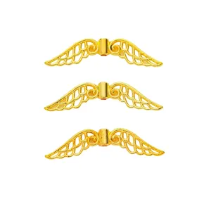 Three pieces of gold hollow wing beads made of zinc alloy for DIY jewelry crafting