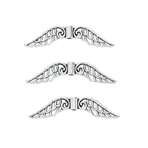 Vintage silver alloy wing spacer beads with feather details for DIY jewelry making