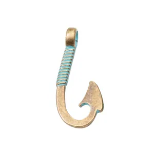 Pendaglio a forma di amo retrò in lega di bronzo con smalto ciano per gioielli fai da te