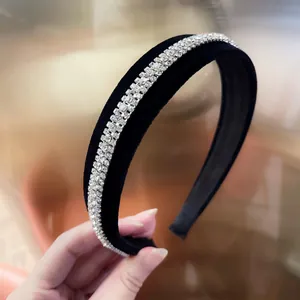 Fashionable black velvet headband with double row crystal rhinestones for women hair styling