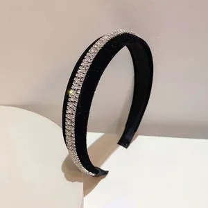 Elegant black velvet headband with double-row rhinestone inlay for women hair accessories