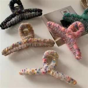 Handmade woolen yarn large hair claw clips in assorted autumn colors for women