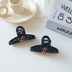 Koreanischer Stil Schwarzer Glänzender Haargreifer Süßes Strass Kirsch Haarschmuck Eleganter Harz Haarklammern Für Damen Kopfschmuck