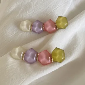 Pastel geometric crystal hair clips with sparkling gold rhinestone spacers for women