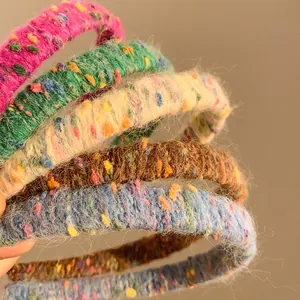 Chic autumn winter tweed knitted headbands with colorful speckled yarn texture