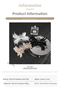 Vue détaillée de la pince à cheveux en plumes d'autruche blanc, noir et champagne
